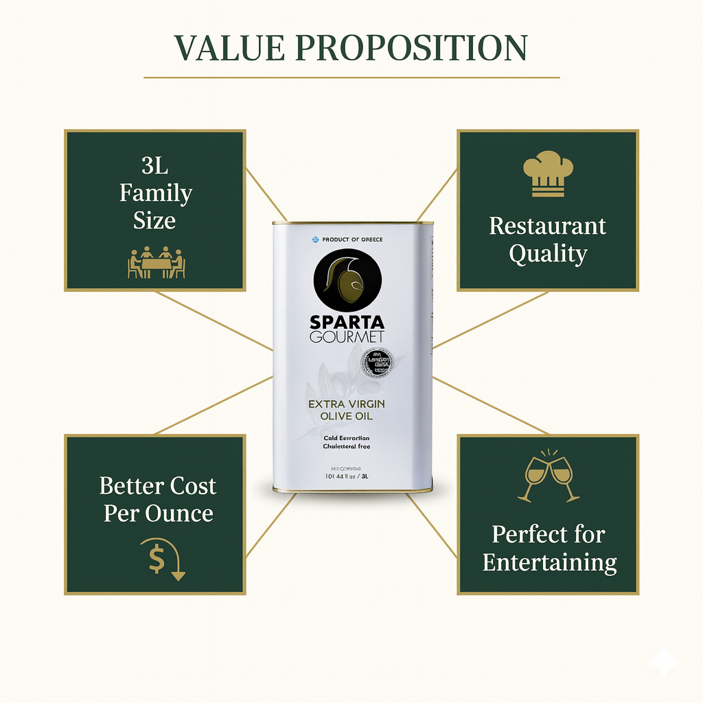 Sparta Gourmet Extra Virgin Olive Oil – Premium Greek Cold-Pressed Olive Oil (101.4 fl oz / 3L)