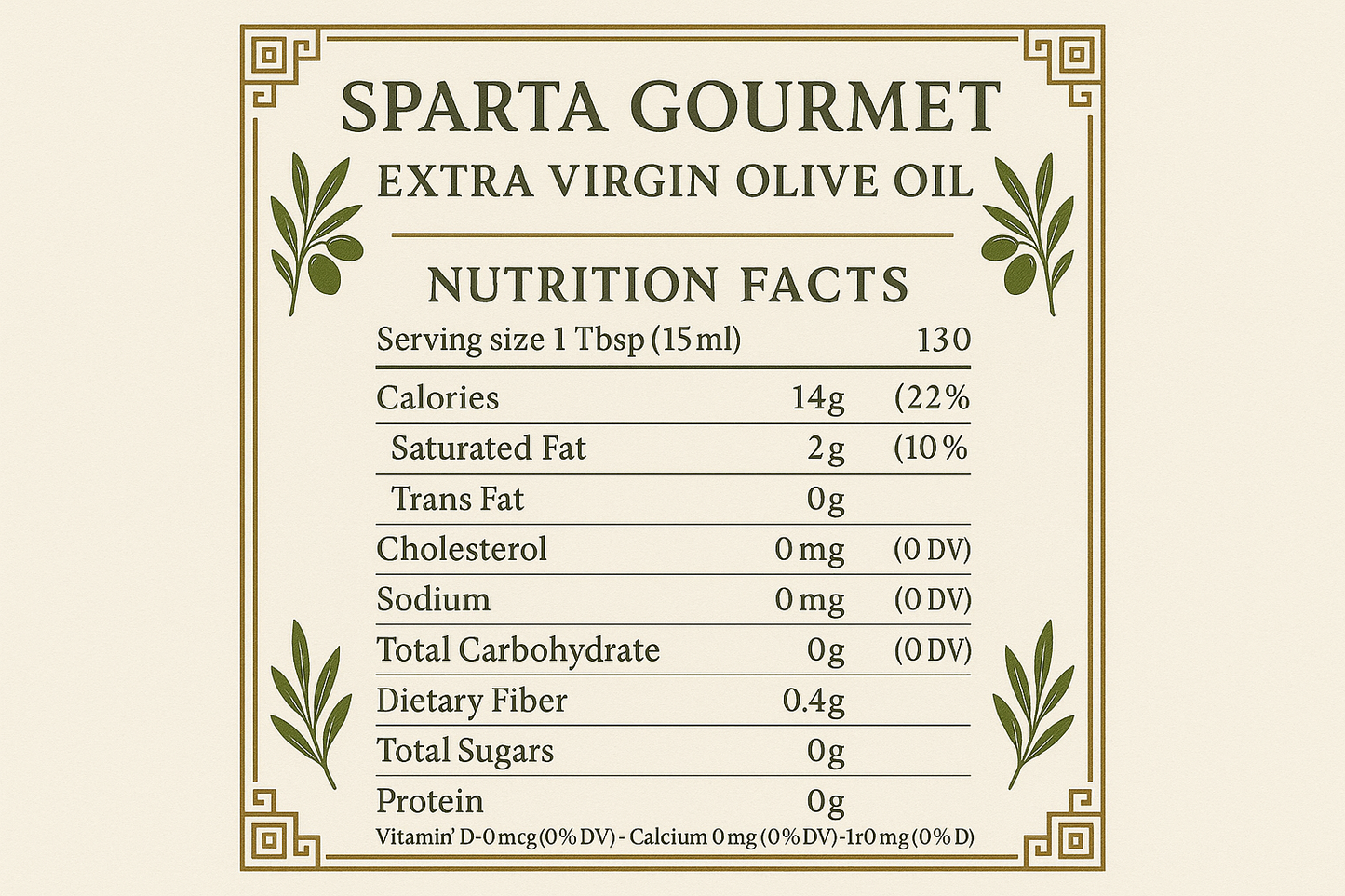 Nutrition Facts Infographic - Regular EVOO