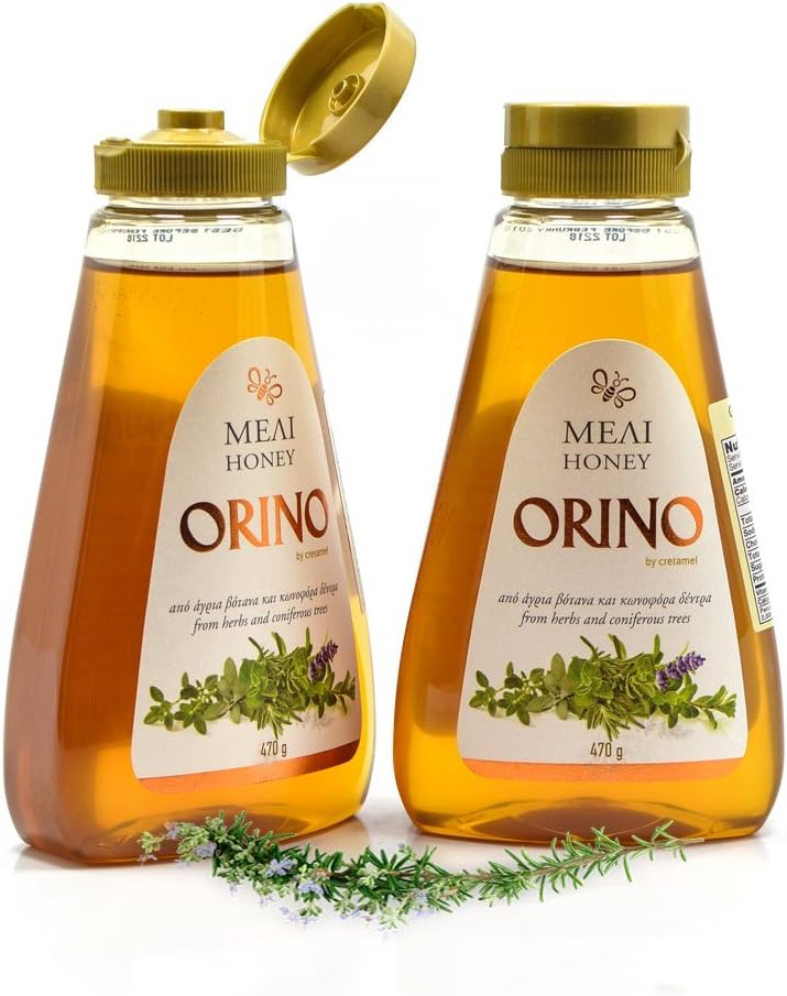 Orino Squeeze Honey 16.6oz | Gold Standard Greek Mountain Honey | Squeeze Jar. Distributed by Alpha Omega Imports