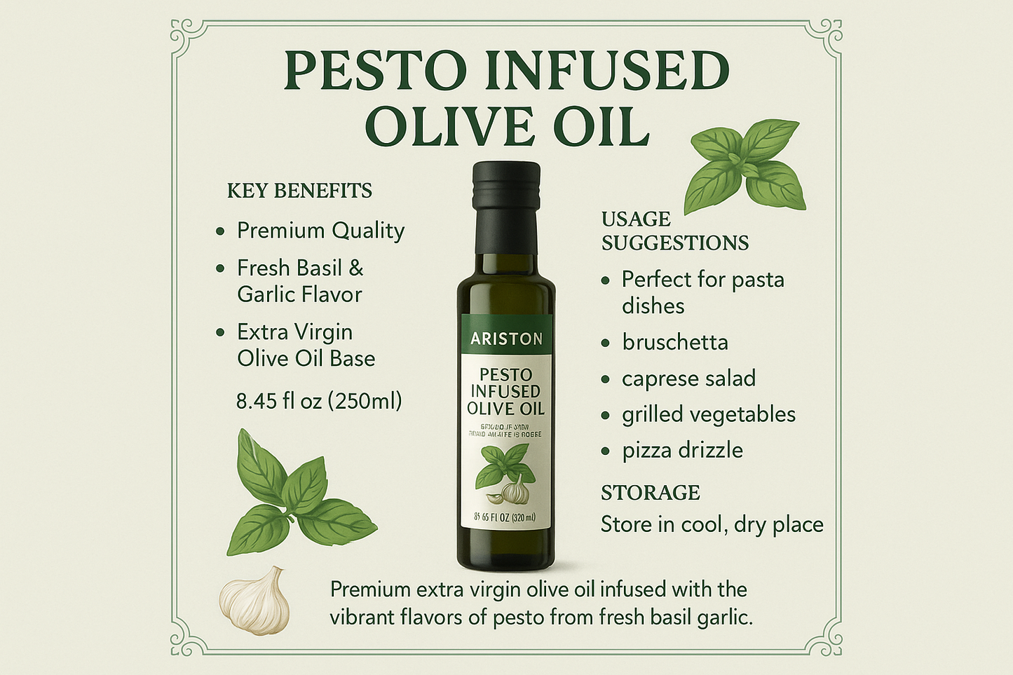 Pesto-infused olive oil infographic