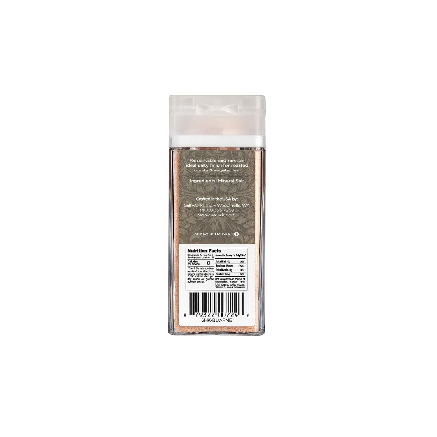Bolivian Rose® Andes Mountain Salt, Fine Grain Hand-mined - Kosher and Authentic Certified- - Shaker Jar (6.5 oz). Distributed by Alpha Omega Imports