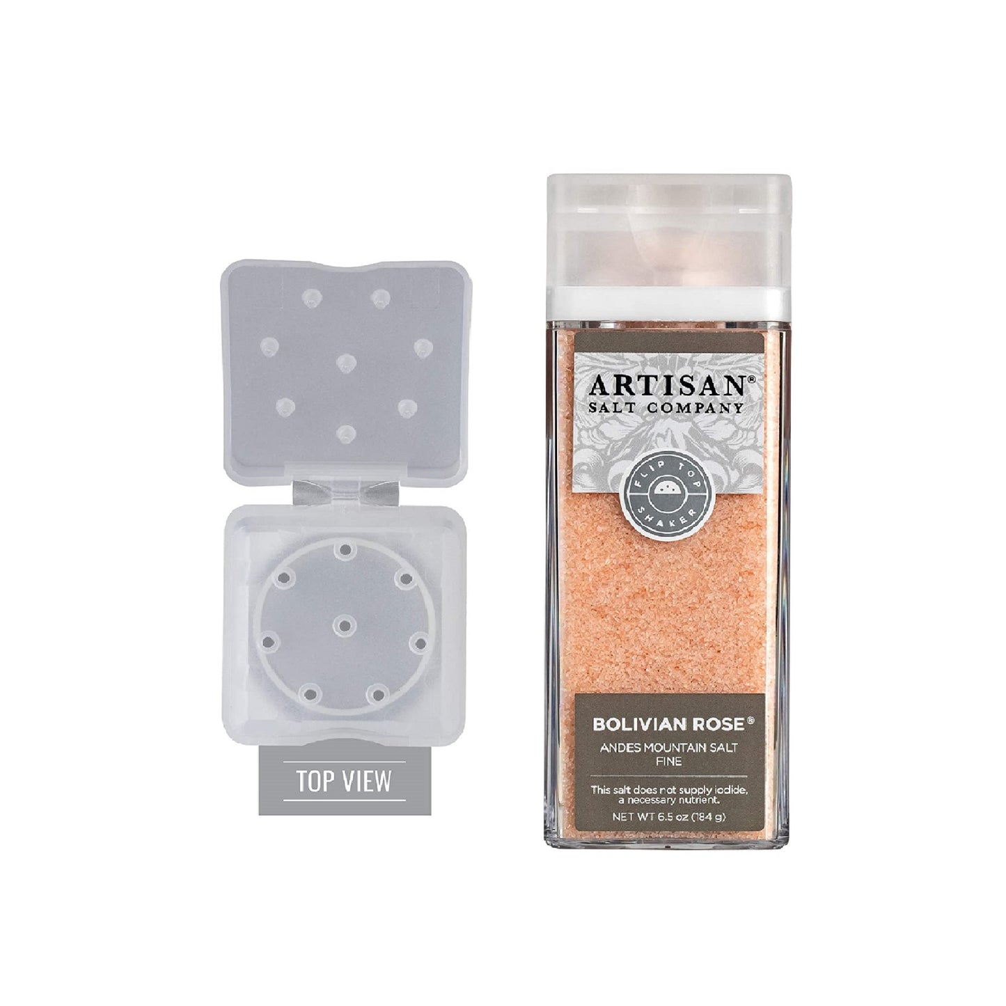 Bolivian Rose® Andes Mountain Salt, Fine Grain Hand-mined - Kosher and Authentic Certified- - Shaker Jar (6.5 oz). Distributed by Alpha Omega Imports