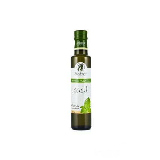 Basil infused olive oil. Distributed by Alpha Omega Imports