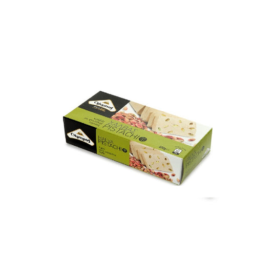 Olympos Halva Pistachio. Distributed by Alpha Omega Imports