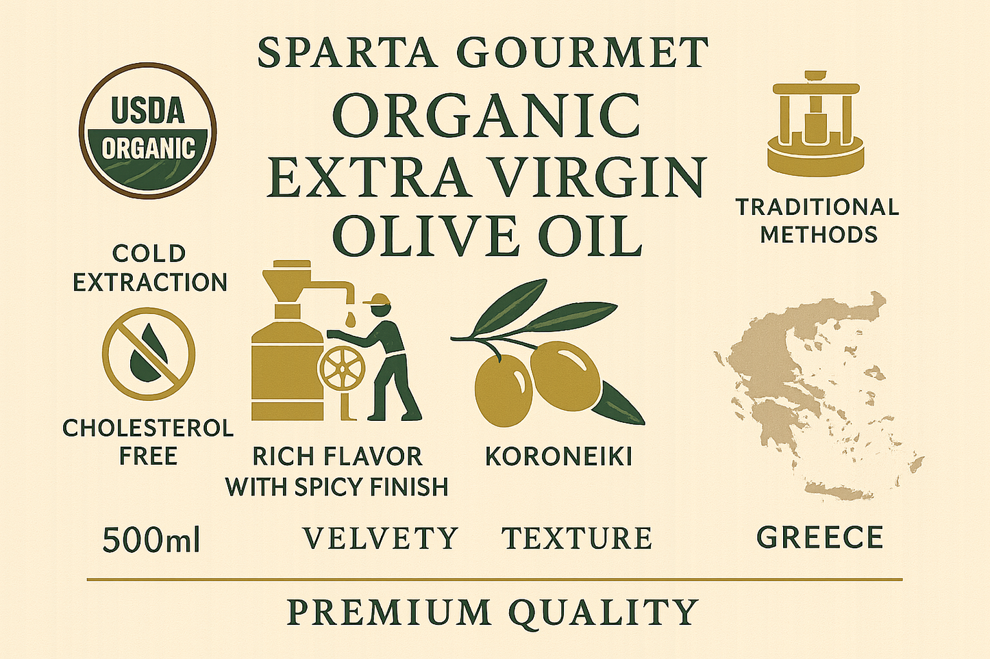 Sparta Gourmet-characteristics-infographic. distributed by Alpha Omega Imports