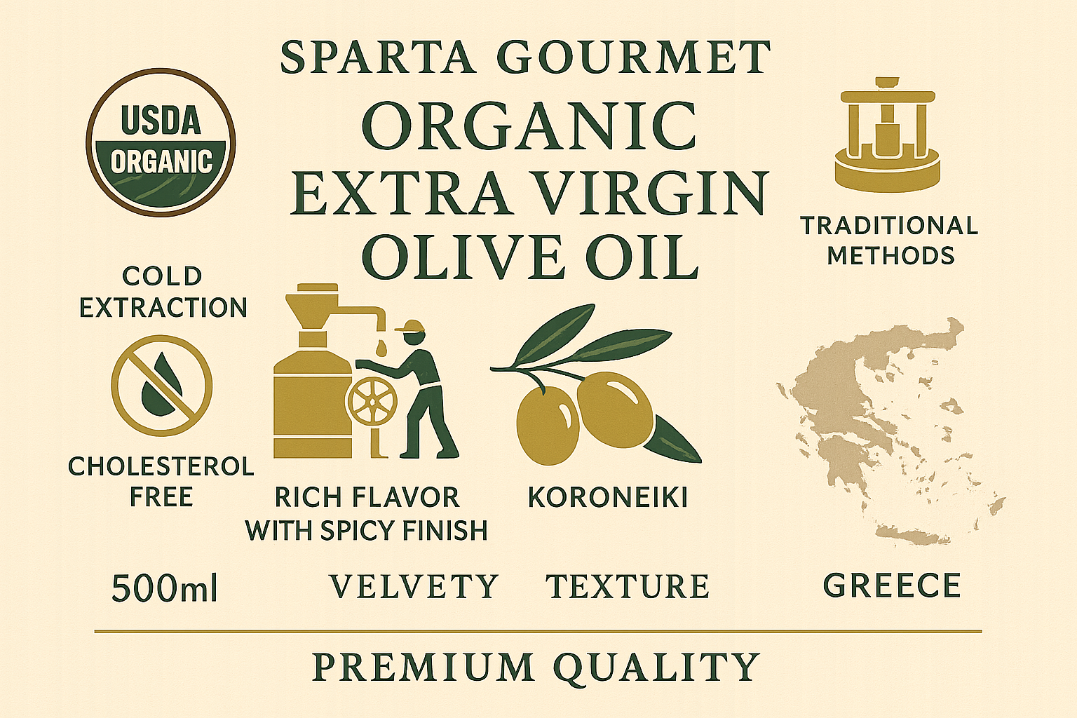 Sparta Gourmet-characteristics-infographic. distributed by Alpha Omega Imports