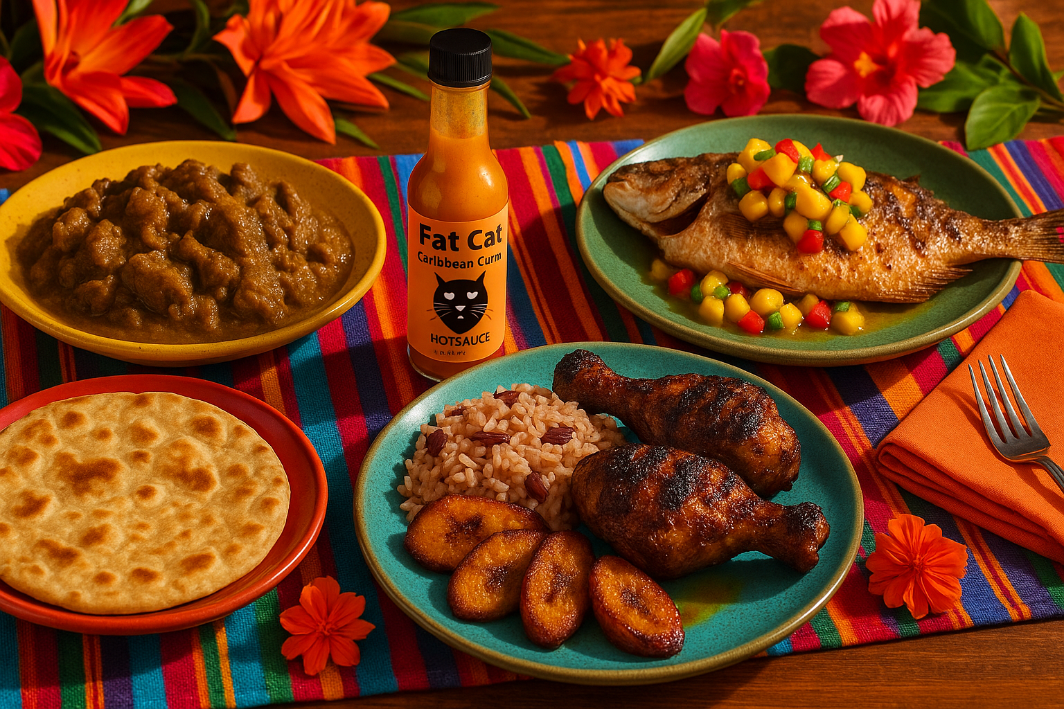 Authentic Caribbean feast scene