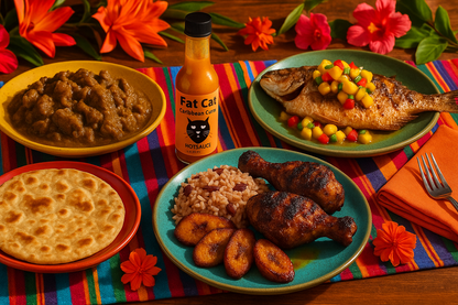 Authentic Caribbean feast scene
