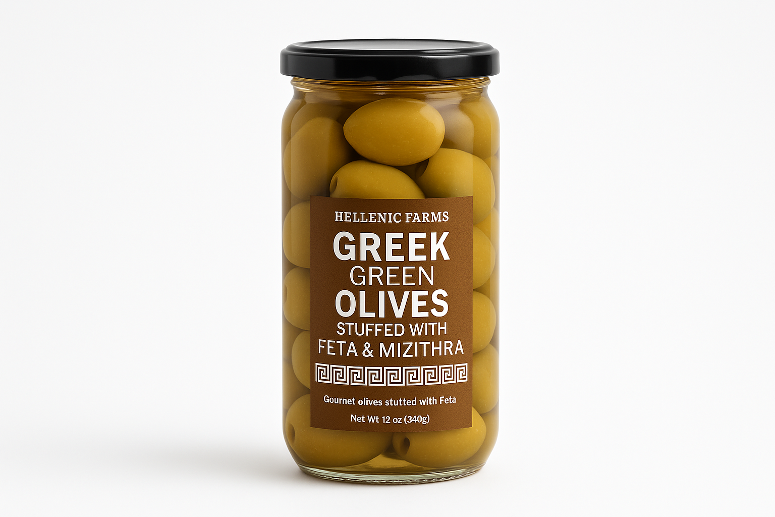 Clean Hellenic Farms stuffed olives product shot