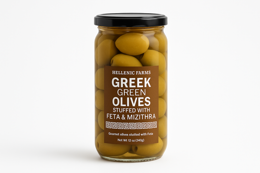 Clean Hellenic Farms stuffed olives product shot