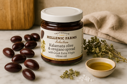 Greek ingredients showcase with exact jar