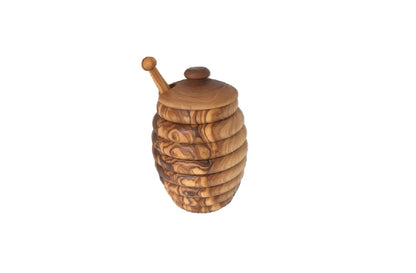 Olive Wood Honey Pot with Dipper. By Alpha Omega Imports