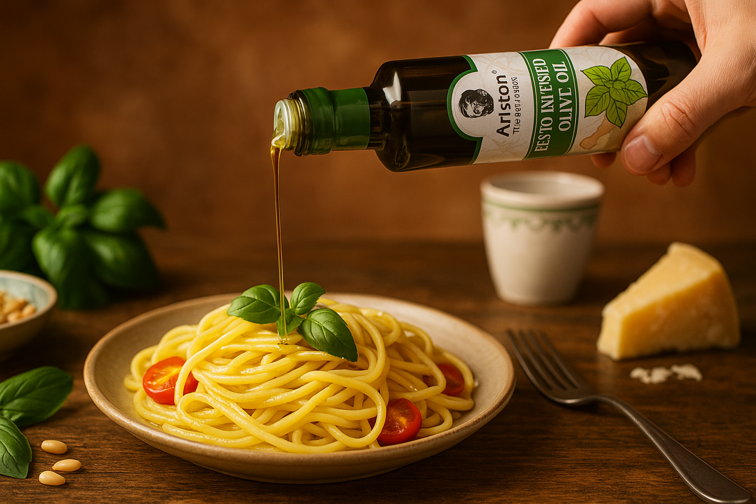 Italian pasta lifestyle with exact bottle