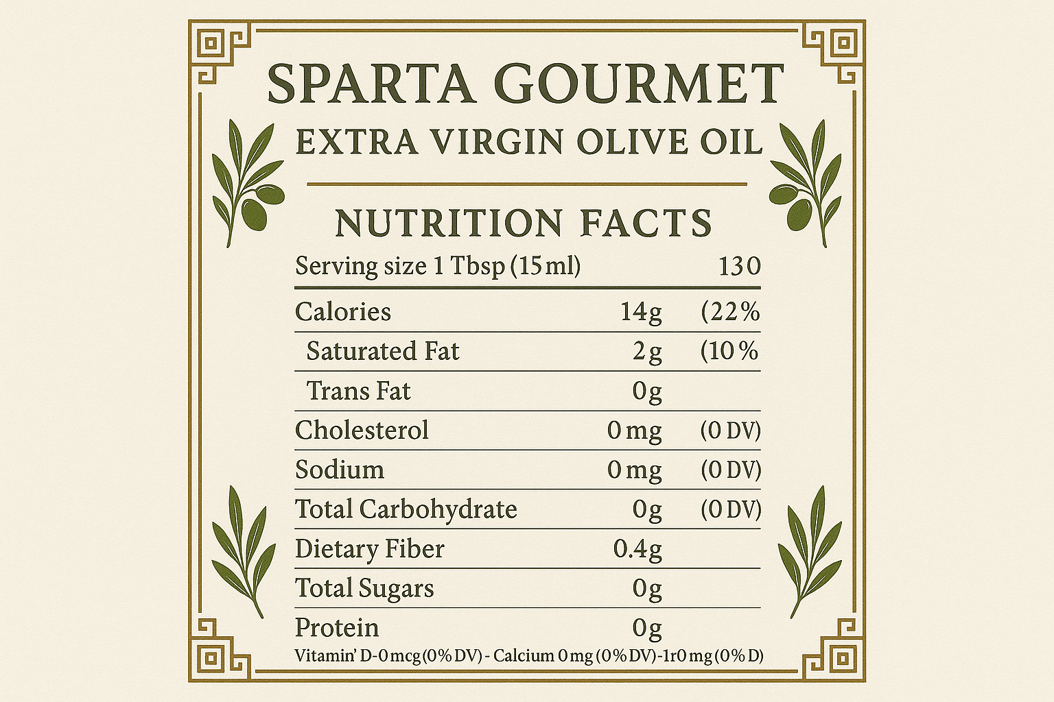 Nutrition Facts Infographic - Regular EVOO