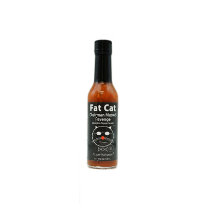 Chairman Meow's revenge hot sauce. Distributed by Alpha Omega Imports