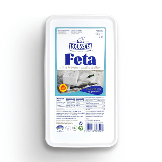 Authentic Traditional Greek Roussas Feta Cheese - PDO Certified, Made with Sheep and Goat's Milk, 4.4 lbs